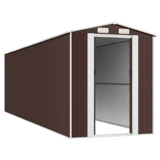 vidaXL Garden Shed Dark Brown Galvanized Steel Large Garden Shed - 75.6" x 271.3" x 87.8" image {3}