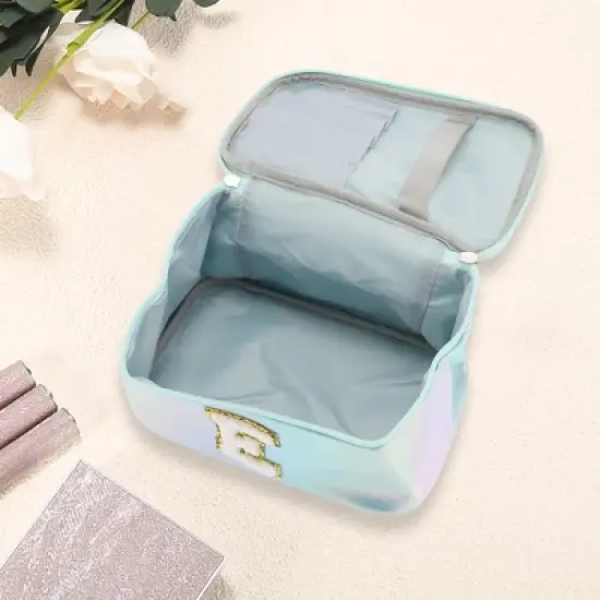 Unique Bargains Women's Square Letter E Makeup Bag Blue 1 Pc image {1}
