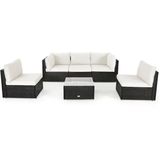Costway 6PCS Patio Rattan Furniture Set Cushioned Sofa Coffee Table Garden image {9}