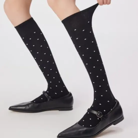 Anna-Kaci Women's 2-Pair Knee-High Socks with Classic Polka Dot Pattern Soft Stretch Fabric Perfect for Gifting and Everyday Wear image {5}