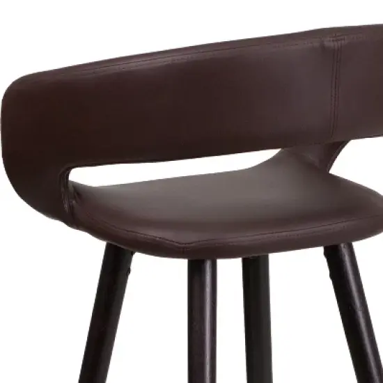 Flash Furniture Brynn Series 29'' High Contemporary Vinyl Rounded Back Barstool with Cappuccino Wood Frame image {4}