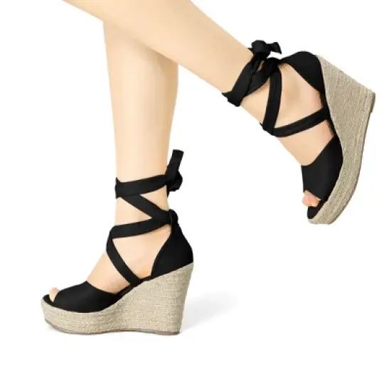 Allegra K Women's Lace Up Espadrilles Wedges Sandals image {1}
