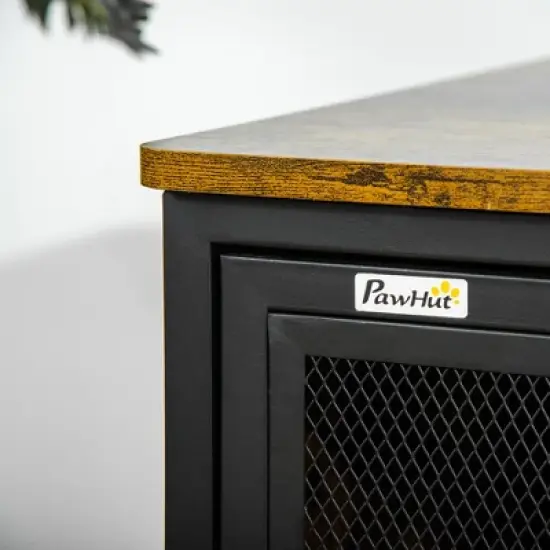 PawHut Cat Kennel, Wood & Steel End Table Style with Cushion & Sliding Doors, Pet Kitten Crate, Elevated Indoor Small Animal Cage, Rustic Brown image {4}