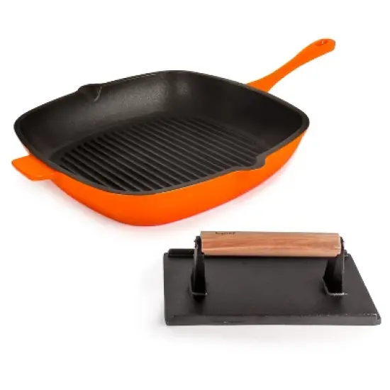 BergHOFF Neo 2Pc Cast Iron Grill Set, Grill Pan & Bacon/Steak Press image {10}
