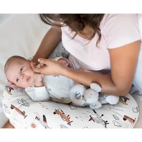Sweet Jojo Designs Boy Support Nursing Pillow Cover (Pillow Not Included) Airplane Red Blue and White image {1}