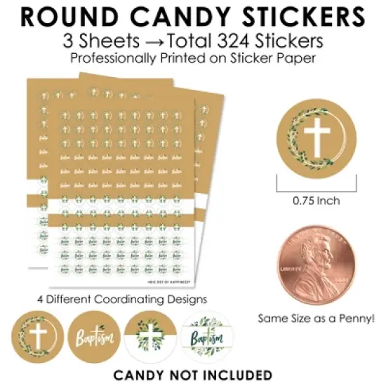 Big Dot of Happiness Baptism Elegant Cross - Religious Party Small Round Candy Stickers - Party Favor Labels - 324 Count image {2}