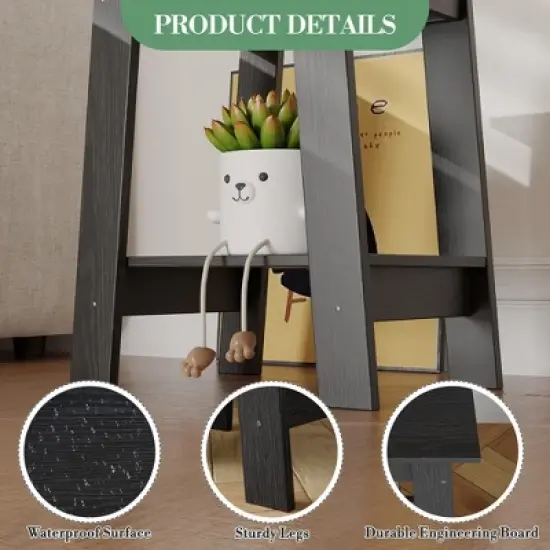 ODK End Table with Double Storage Shelves, Small Space Side Table for Farmhouse Bedroom, Studio Apartment, Entryway image {4}