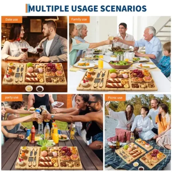 GustoWave 3-in-1 Large Cheese Cutting Board Set, Bamboo Food Cutting Board Gift Set with Knife Set, Party Dessert or Deli Cutting Board Set image {7}