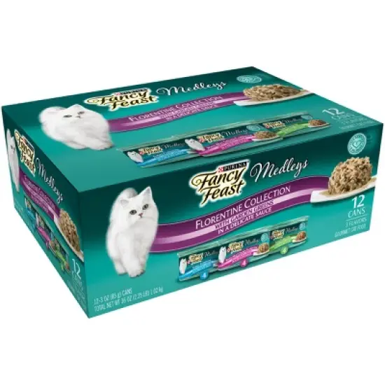 Purina Fancy Feast Medleys Gourmet withTuna,Chicken and Turkey in a Delicate Sauce Florentine Collection Wet Cat Food  - 3oz/12ct Variety Pack image {3}