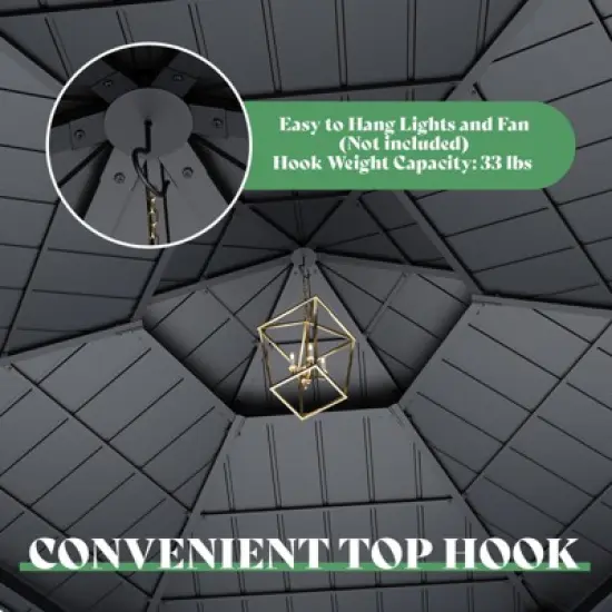 AMERLIFE 13x15FT Hardtop Hexagon Gazebo, Double-Tier Pavilion with Bench, Patio/Garden/Backyard image {6}