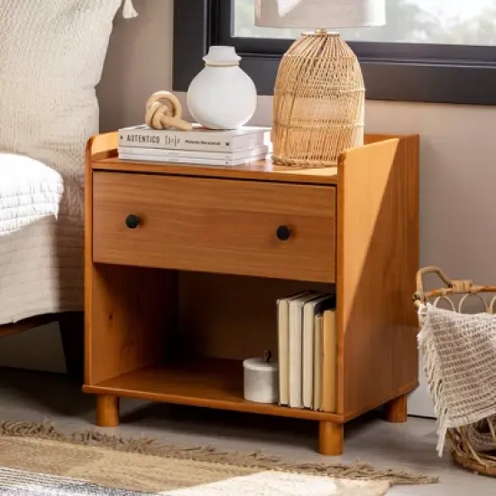 Katie Transitional Tray Top 1 Drawer Solid Wood Nightstand Caramel - Saracina Home image {1}
