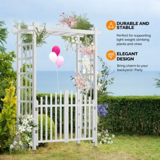 Karl Home 85 In.White Pvc Garden Arbor With Gate image {4}