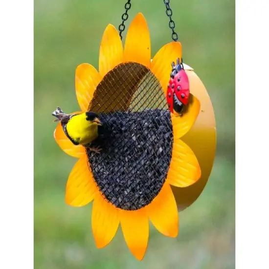 Gift Essentials Metal Yellow Sunflower with Ladybug Mesh Bird Feeder - 9" image {5}