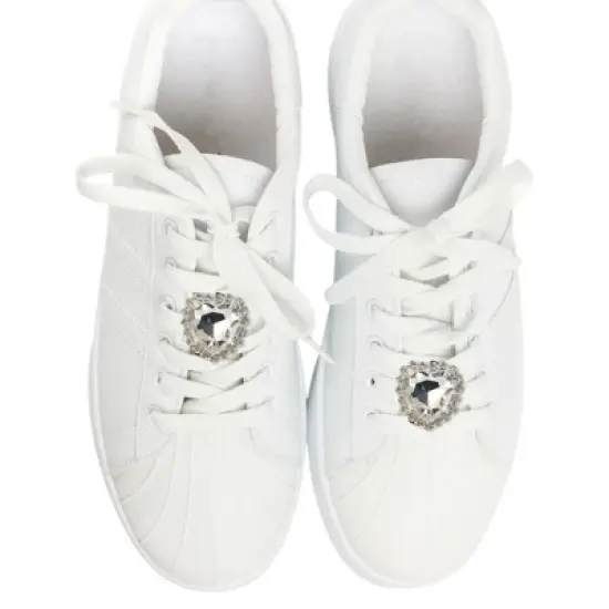 Unique Bargains Hearts Gemstone Shoelace Charms Silver Tone 1 Pair image {1}