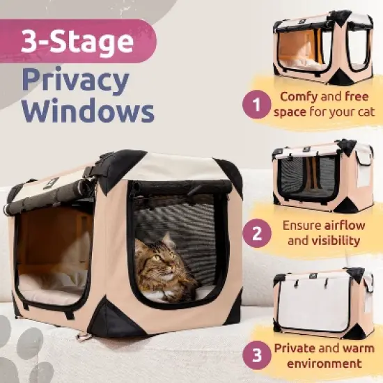 PetLuv Cat & Dog Pull-Along Carrier on Wheels & Rolling Travel Crate, Removable Soft Pillow, Privacy Windows, Locking Zippers, Pocket, Seatbelt Loops image {2}