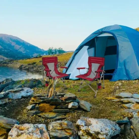 Zenithen Quad Padded Hard Arm Outdoor Sports Chair, Extra-Large, Red image {4}