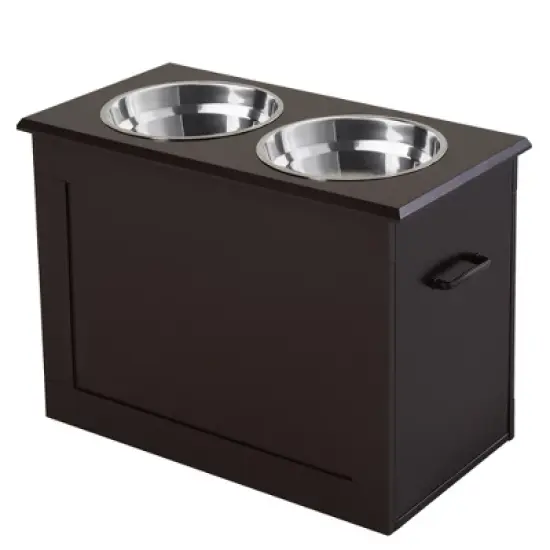 PawHut Raised Pet Feeding Storage Station with 2 Stainless Steel Bowls Base for Large Dogs and Other Large Pets image {3}