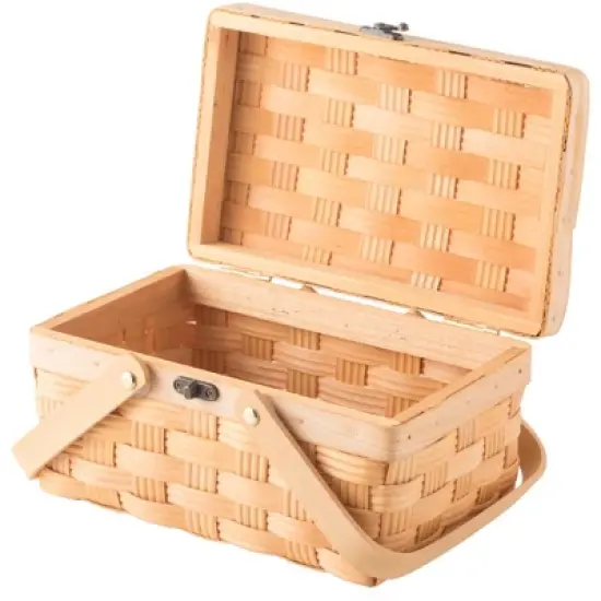 Vintiquewise Small Woodchip Picnic Basket with Cover and Folding Handles image {2}