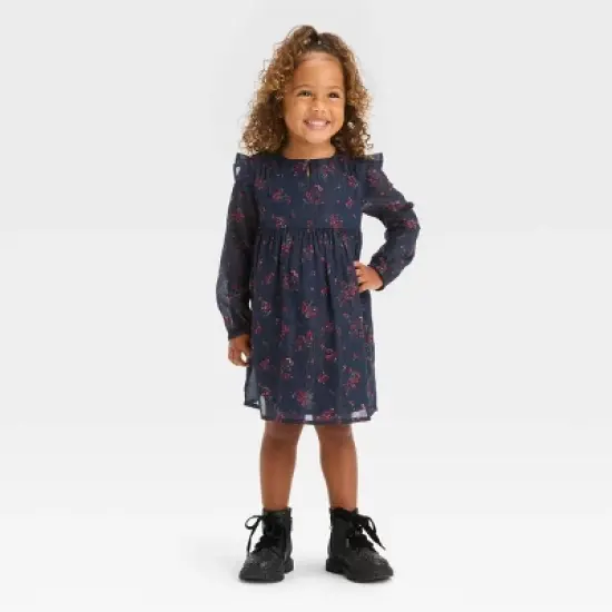 OshKosh B'gosh Toddler Girls' Floral Long Sleeve Dress - Navy Blue image {3}