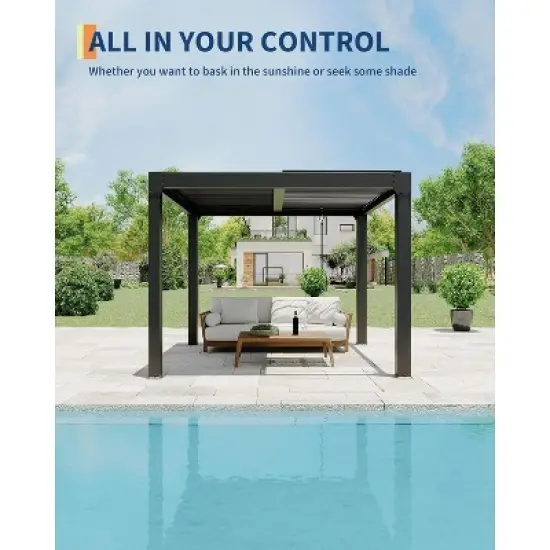 Aluminum Semi-Iron Aluminum Shutter Shed - Adjustable Roof Pergola, Outdoor Aluminum Pergola, Deck Pergola, Backyard Pergola, Grey Hardtop Gazebo image {2}