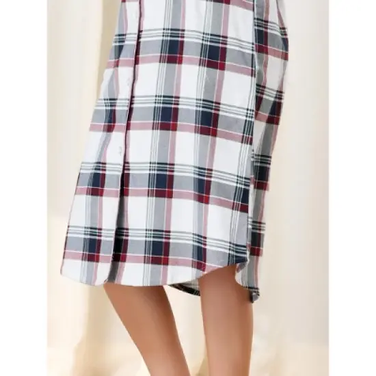 cheibear Womens Button Down Plaid Heart Printed Shirtdress Sleepshirt Loungewear Pajama Shirt Dress image {3}
