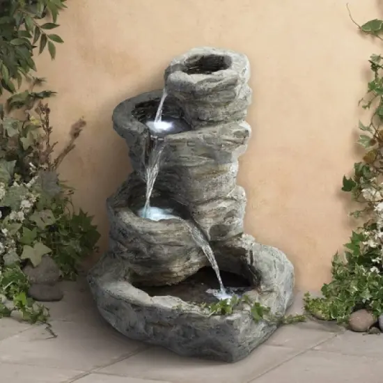 John Timberland Zen Outdoor Floor Water Fountain with Light LED 22" High 4 Tiered Cascading Rock for Yard Garden Patio Deck Home image {1}