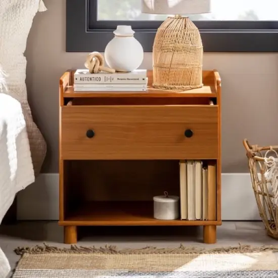 Katie Transitional Tray Top 1 Drawer Solid Wood Nightstand Caramel - Saracina Home image {19}