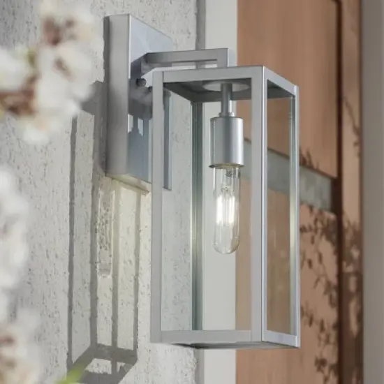 John Timberland Titan Modern Outdoor Wall Light Fixture Silver Metal Rectangular Frame 14" Clear Glass for Post Exterior Barn Deck House image {1}