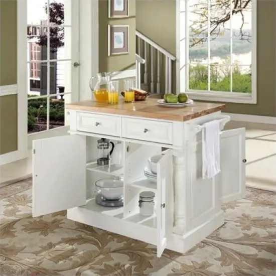 Wood Kitchen Island Butcher Block in White - Pemberly Row image {5}