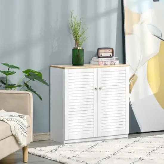 HOMCOM Storage Cabinet Kitchen Sideboard with Louvered Doors, Freestanding Floor Cabinet for Living Room, Hallway, White image {2}