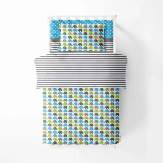 Bacati - Elephants Aqua Lime Gray 3 pc Toddler Bed Sheet Set image {6}