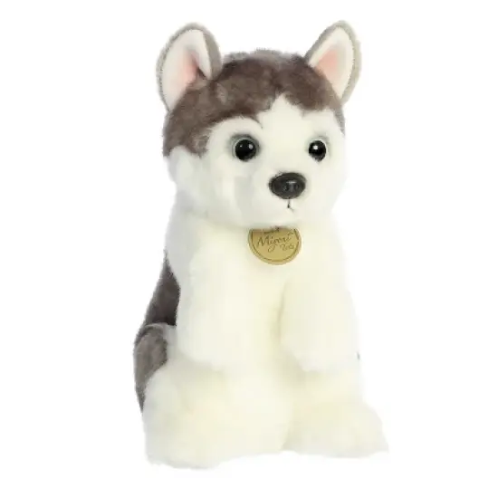 Aurora Medium Sitting Pretty Husky Pup Miyoni Adorable Stuffed Animal White 10" image {1}
