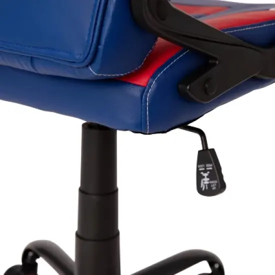 BlackArc High Back Gaming Chair with Red and Blue Faux Leather Upholstery, Adjustable Swivel Seat and Padded Flip-Up Arms image {9}