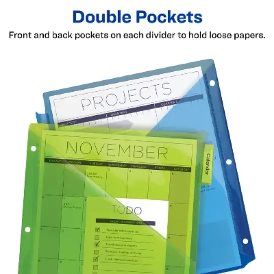 Avery Dividers for 3 Ring Binders, 5-Tab Binder Dividers, Two-Pocket Plastic Binder Dividers, Insertable Big Tab, Multicolor, 3 Sets (71906) image {4}