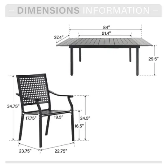 Captiva Designs 9pc Patio Adjustable Steel Rectangle Dining Table & Metal Chairs with Bull's Eye Pattern image {11}