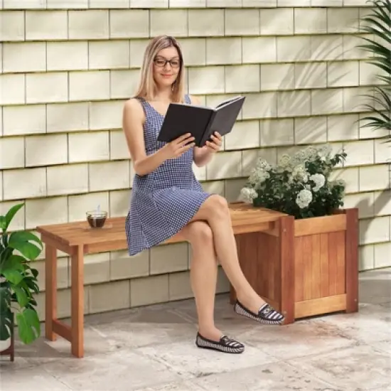 MOEPISY Garden Wood Planter Box with Bench, Teak image {5}