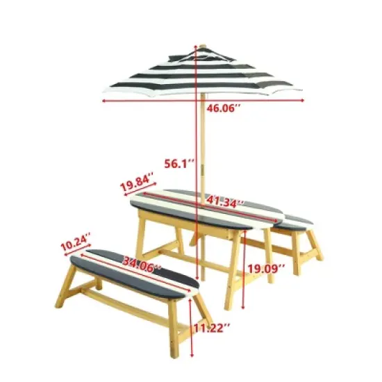 TopComfy Seating Sets Kids Picnic Table with Umbrella Outdoor Indoor Fun for Kid Room Living Room, Blue and White Stripes, 45.08"*25.79"*6.89" image {2}