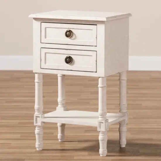 Lenore Country Cottage Farmhouse 2 Drawer Nightstand White - Baxton Studio image {8}