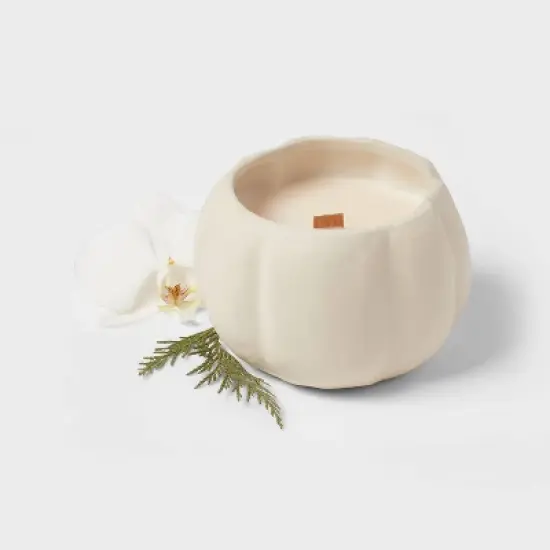 12oz Brushed Abstract Pumpkin Ceramic with Woodwick and Dustcover Spice Vanilla Fig Candle - Threshold&trade; image {2}