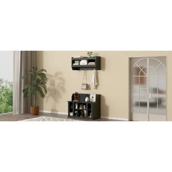 MOEPISY Elegant Hall Tree with Wall Mounted Coat Rack, Entryway Organizer For Hallway, Foyer, Mudroom, Black image {13}