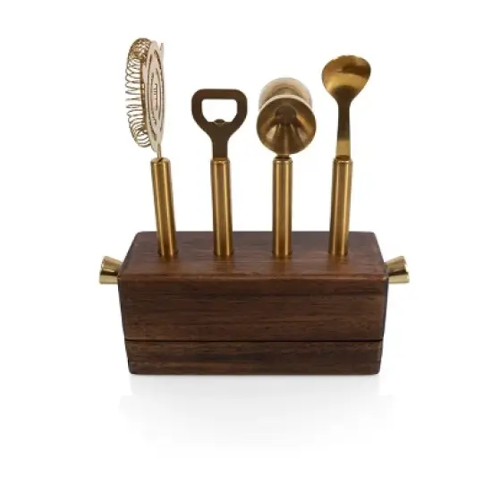 6pc Stainless Steel Sidecar Bar Tool Set - Picnic Time: Barware Set with Storage Case, Brass Plated Finish image {8}
