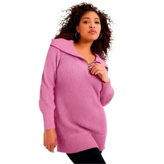 June + Vie by Roaman's Women&rsquo;s Plus Size Half-Zip Sweater image {11}