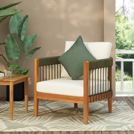 Christopher Knight Home Clifton Patio Rustic Acacia and Rope Upholstered Club Chair with Curved Back image {11}