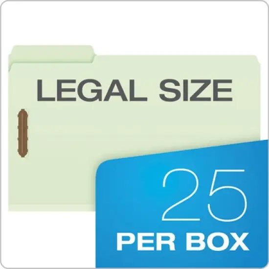 Pendaflex Heavy-Duty Pressboard Folders with Embossed Fasteners, 1/3-Cut Tabs, 3" Expansion, 2 Fasteners, Legal Size, Green, 25/Box image {6}