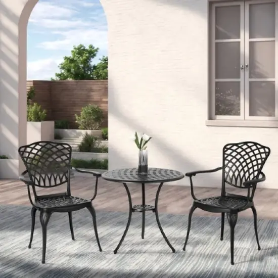 3 Piece Patio Seating Set, Aluminum Bistro Table And Chairs Set Of 2 With Umbrella Hole,All Weather Metal Bistro Table Set -Maison Boucle image {7}