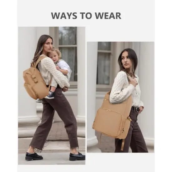 Itopfox Neoprene Waterproof Diaper Backpack for Parents with Changing Pad, Large Storage & 10 Pockets, Travel-Friendly Design (Oat) image {7}