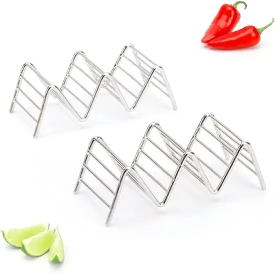 2 Lb Depot Premium Stainless Steel Stackable Taco Holders - Holds 2-5 Hard or Soft Tacos, Five Styles Available - Set of 2 image {2}