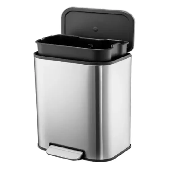 Bathroom Trash Can, Garbage Can, Small Step On Trash Can with Soft Close Lid Foot Pedal & Inner Bucket for Kitchen Home Office image {8}