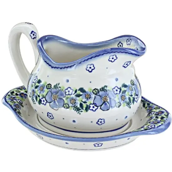 Blue Rose Polish Pottery WS03 Galia Gravy Boat and Plate image {4}