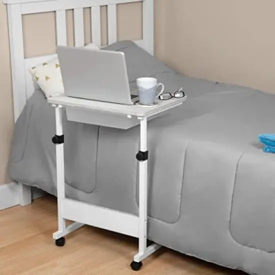J&V TEXTILES Adjustable Overbed Bedside Table with Wheels (Hospital and Home Medical Use) image {3}